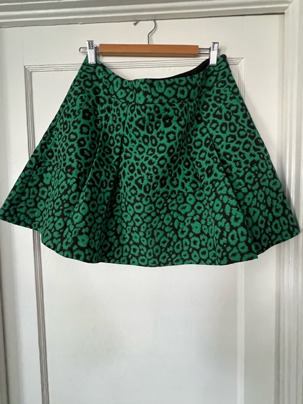 Banana Republic Green and Black Leopard-Print Skater Skirt